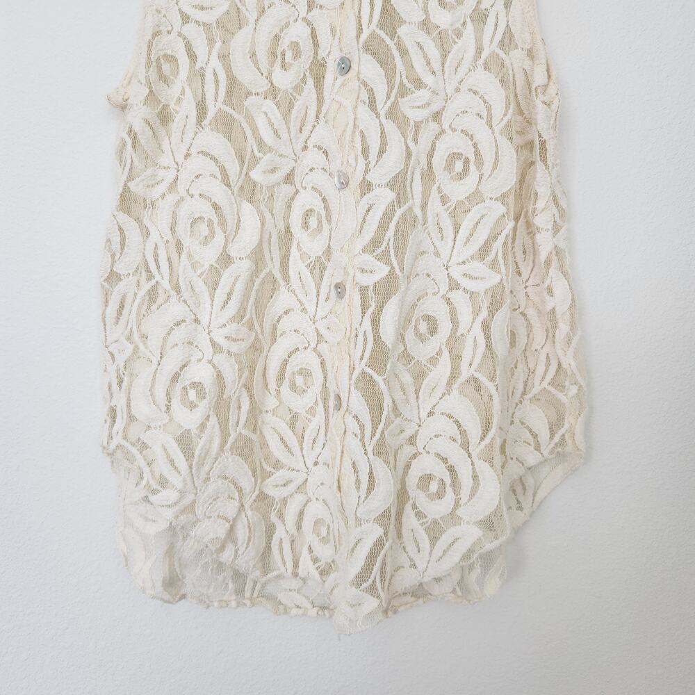 Vintage 90s American Rag Cream Floral Lace Button Down Sleeveless Top S - Picture 3 of 7